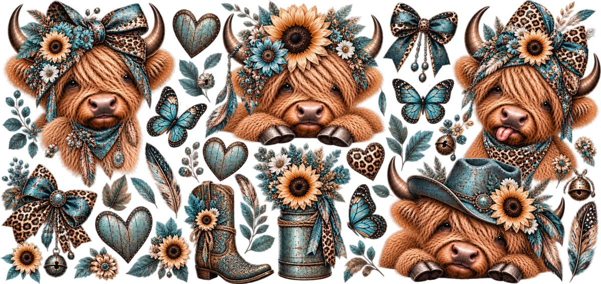 Blue Sunflower Christmas Cow