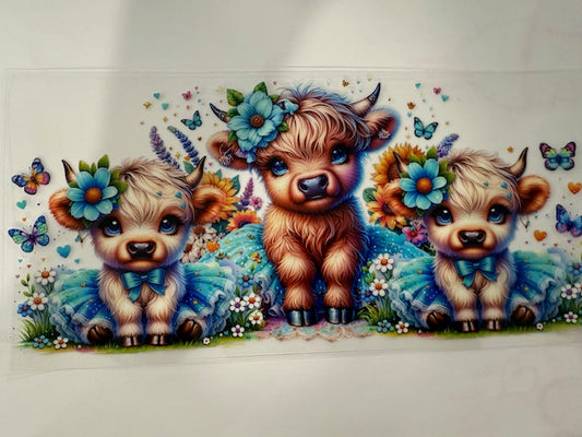 Miniature cow - Blue Flowers and Butterflies