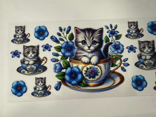 Kitty Cat - In a Mug Blue flowers