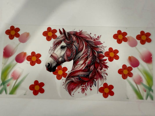 Horse - Red flowers