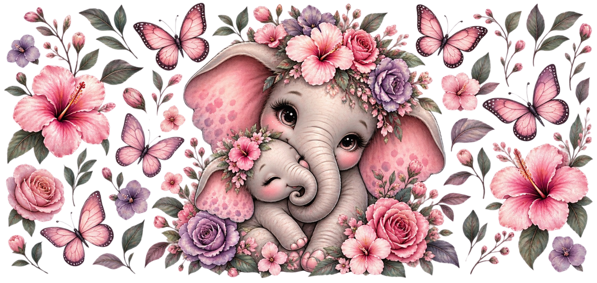 Mother and Baby Elephant Pink