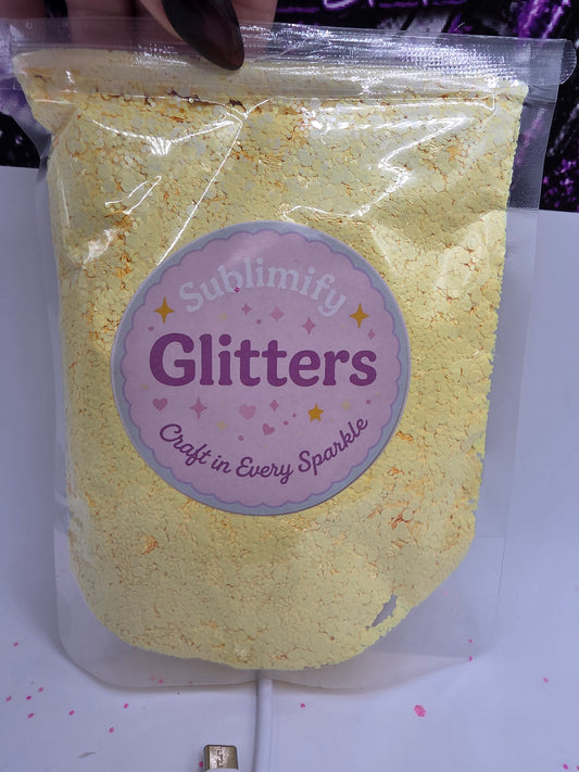 Dandelion Dream pale yellow glitter in a Sublimify Glitters resealable bag