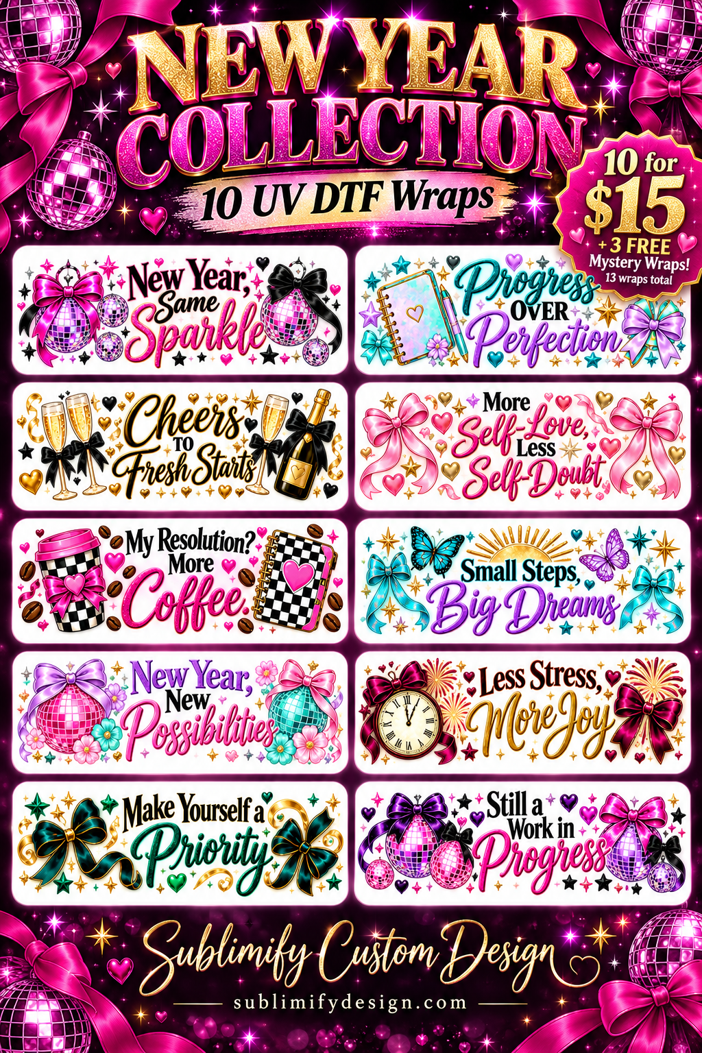 New Year’s & Resolutions UV DTF Wrap Combo