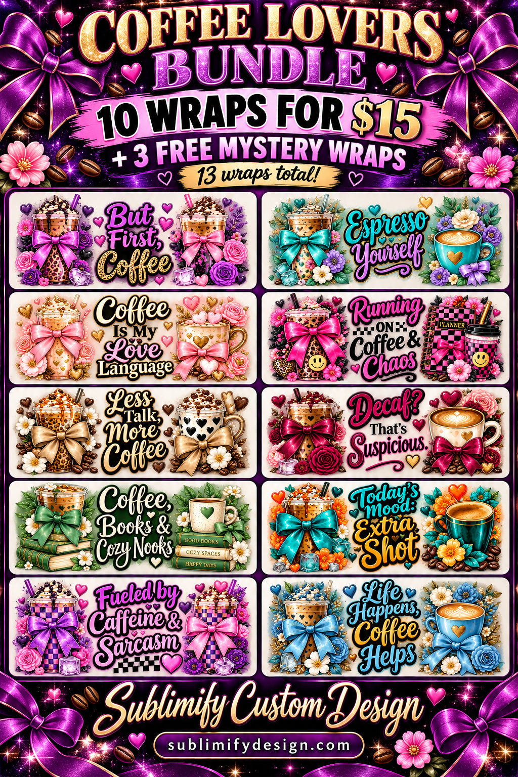 Coffee Lovers UV DTF Wrap Bundle ☕🎀