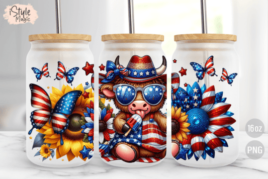 4th of july cow and sun flower