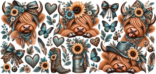 Blue Sunflower Christmas Cow