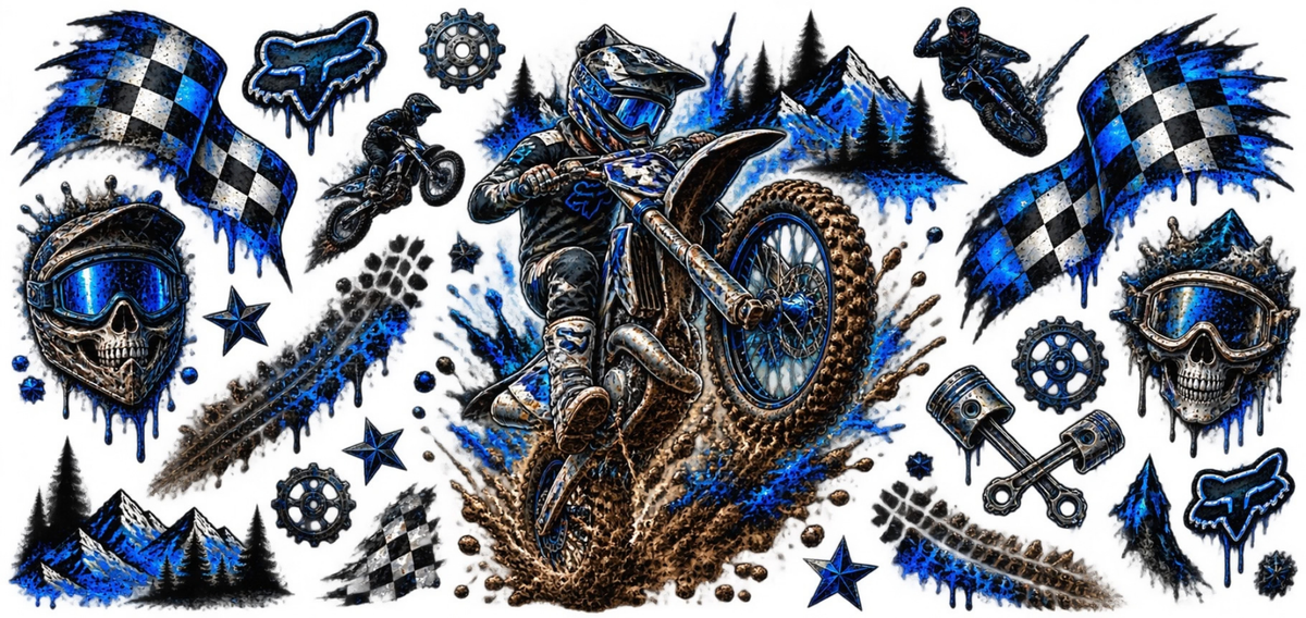 Horror Skull Blue Motorcycle