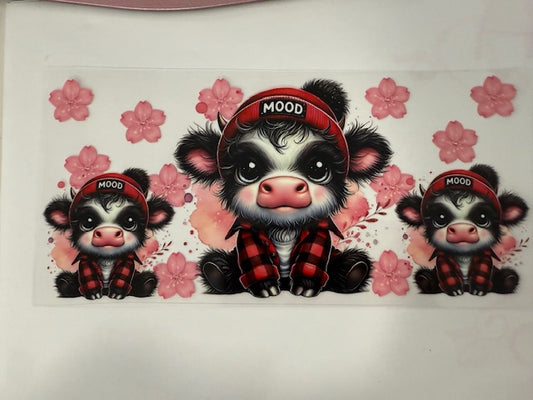 Miniature cow - red checkers and beanies and flowers