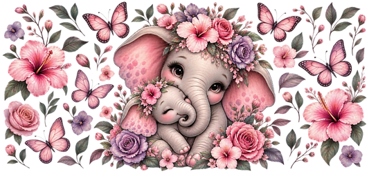 Mother and Baby Elephant Pink