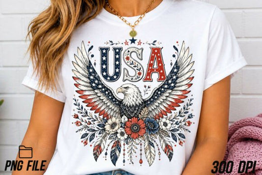 USA Patriotic Boho Floral Eagle