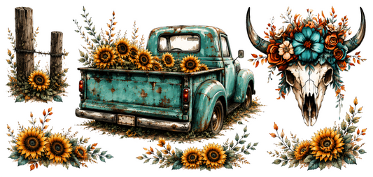 Vintage Car with Sunflower