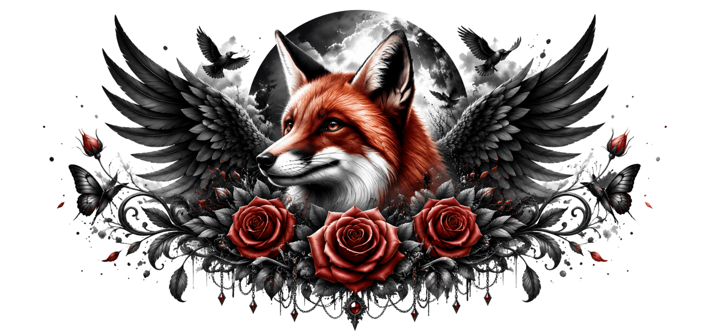 Wolf with Wings and Red Rose