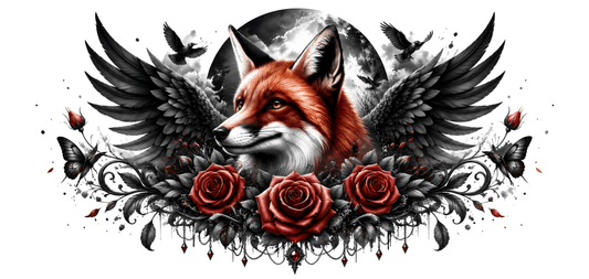 Wolf with Wings and Red Rose