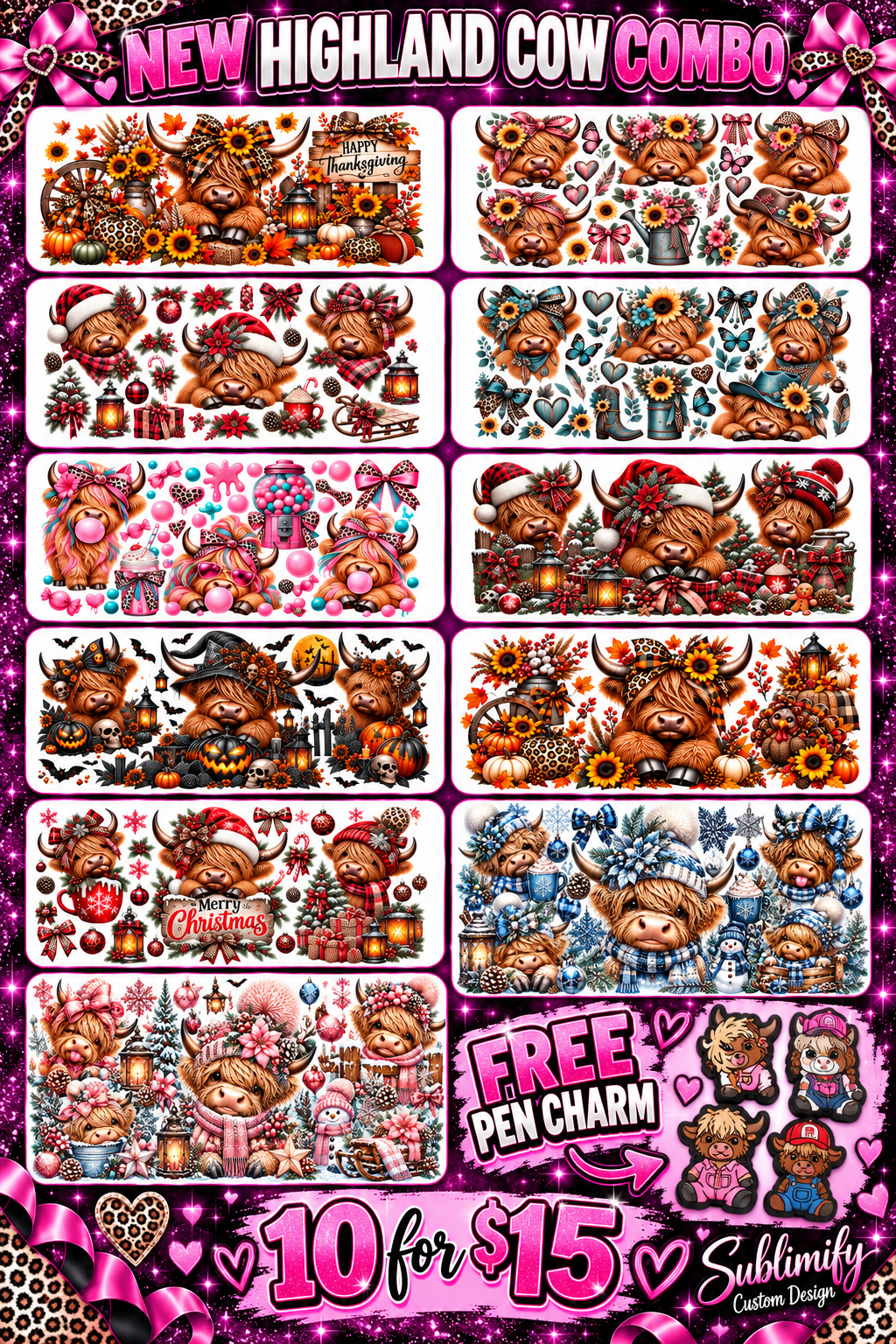 Highland cow 10 wraps bundle