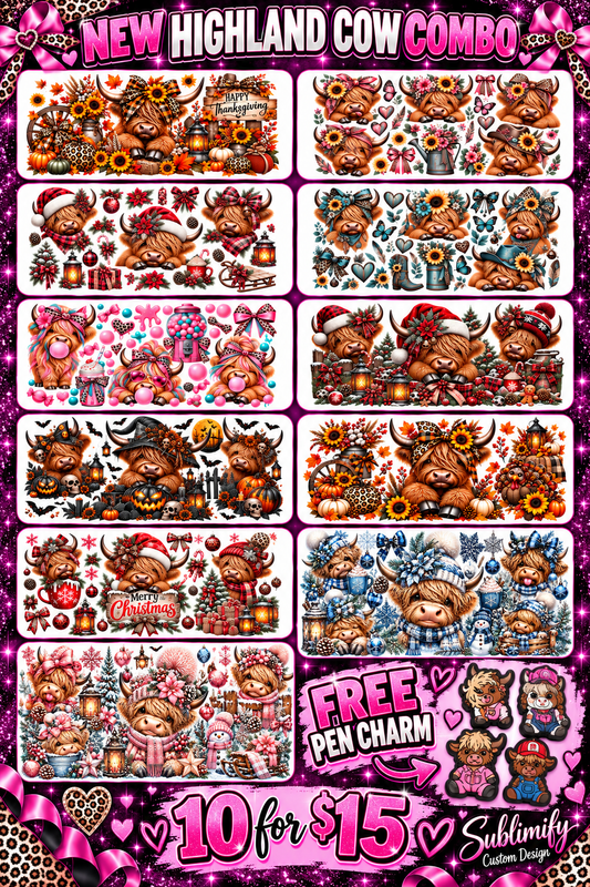 Highland cow 10 wraps bundle